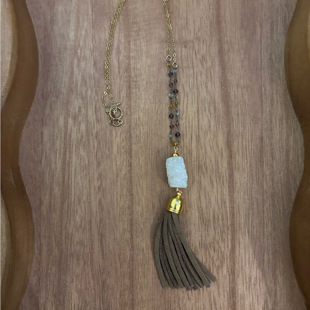 Elegant Gold and Brown Tassel Necklace